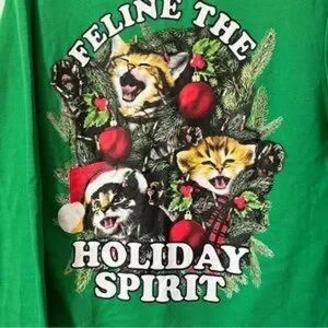 Green Holiday Christmas Spirit Cat Ugly Sweater Sweatshirt Competition